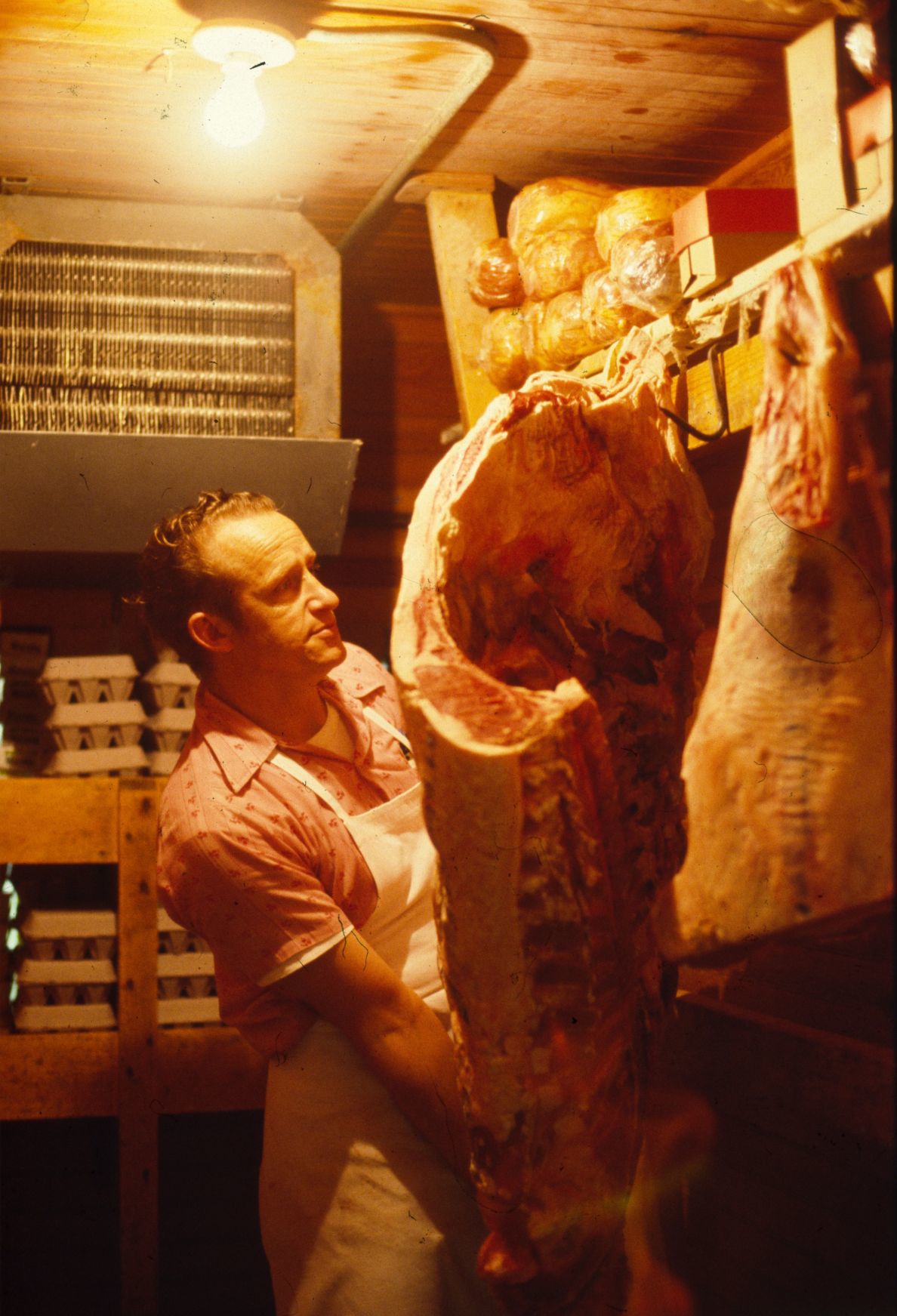 Hanging meat at the 10th Avenue Grocery